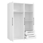 Wardrobe with 3 hinged doors and 2 drawers in white. 145 x 200 x 59 cm - CHDR020 - Image 4
