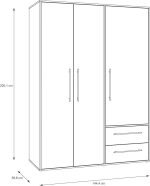 Wardrobe with 3 hinged doors and 2 drawers in white. 145 x 200 x 59 cm - CHDR020 - Image 5