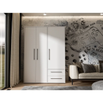 Wardrobe with 3 hinged doors and 2 drawers in white. 145 x 200 x 59 cm - CHDR020 - Image 9