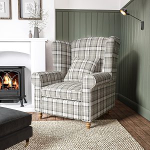 Grey Linen Fabric Wingback Armchair – CHCH022 - Image 1