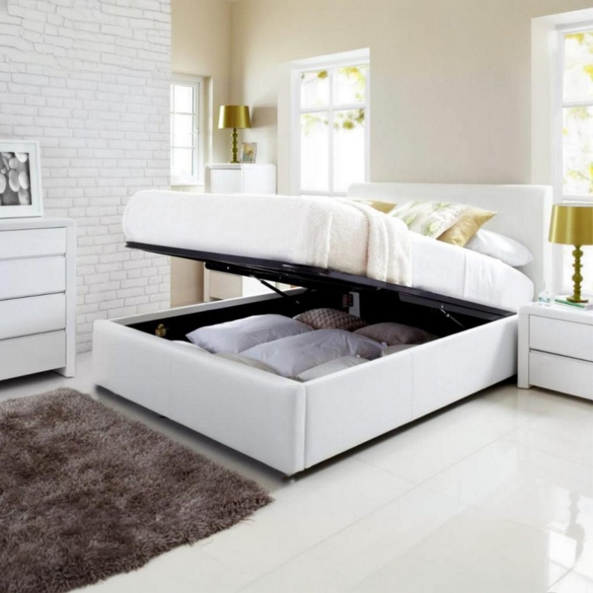 CHB.15 Counter Wood Velvet Single Bed 120×120×200 cm - White - Image 1
