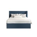 Red Beech Wood and Hammer Velvet Fabric Button Tufted Bed 125×100×195 cm - Blue - Image 2