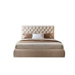 Counter Wood and Velvet Fabric King Button Tufted Bed 120x160x205 cm - Beige - Image 2