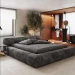 Counter Wood and Velvet Fabric Super King Bed 90x190x225 cm - Dark Grey