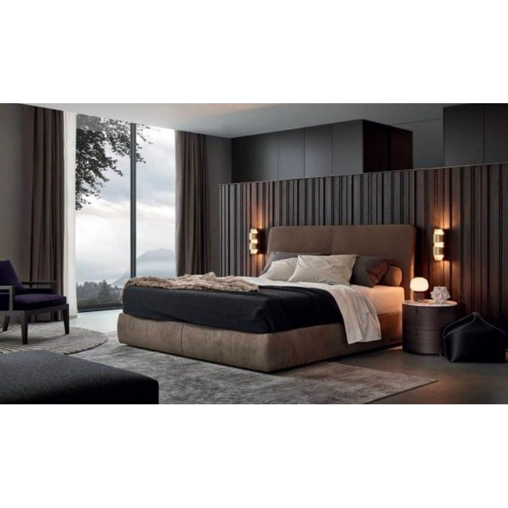 CHB51 Counter Wood and Velvet Fabric Super King Bed 205x180x120 cm - Brown - Image 1