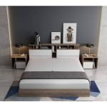 MDF Wood Super King Bed With 2 Commodes - Brown and White - 3 Pieces