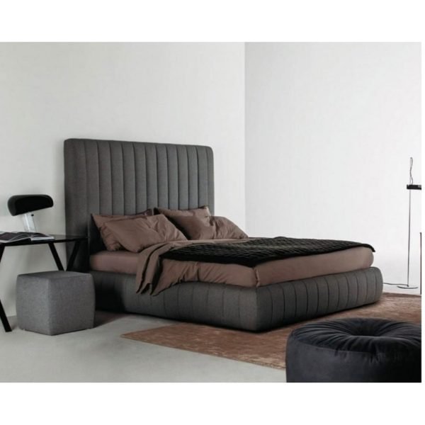 Counter Wood and Velvet Fabric Queen Bed 205x150x120 cm - Grey