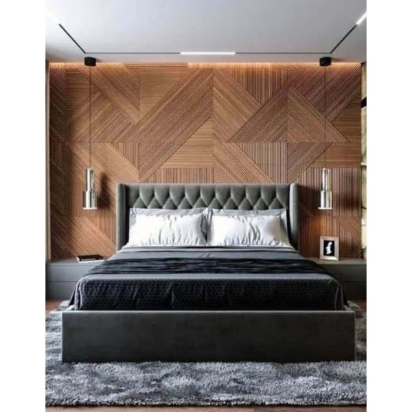 Counter Wood and Velvet Fabric Super King Bed 205x180x120 cm - Grey