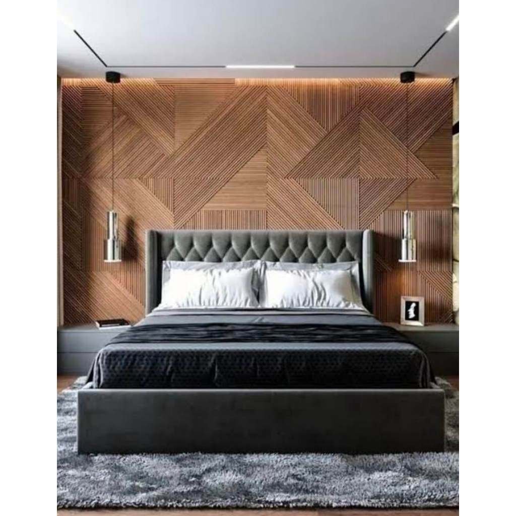 CHB8 Counter Wood and Velvet Fabric Super King Bed 205x180x120 cm - Grey - Image 1