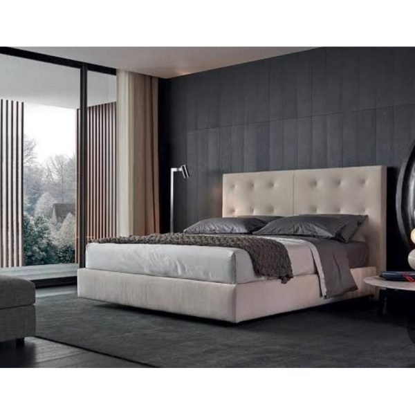 Counter Wood and Velvet Fabric Super King Bed 205x180x120 cm - Off White