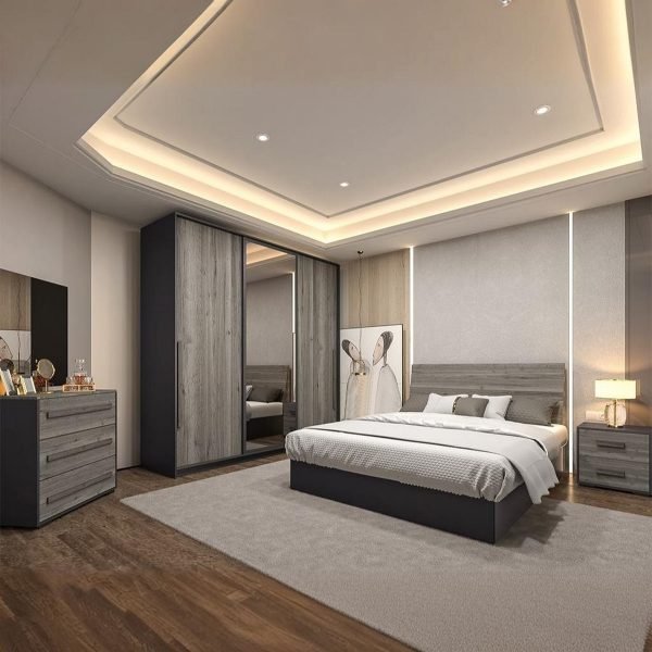 Italian chipboard Wood Bedroom 4 Pieces - Grey and Brown