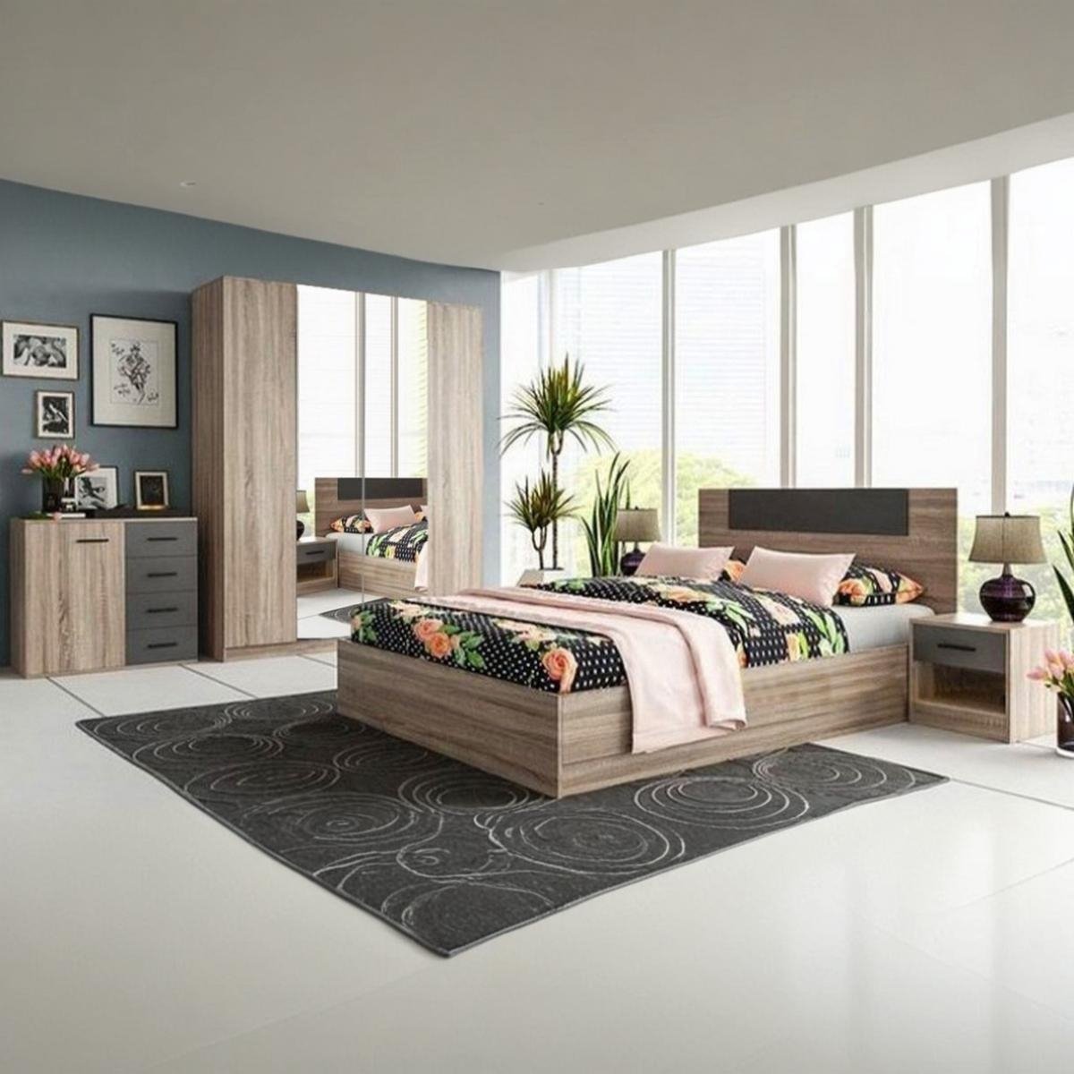 CHBDR101524 European wood Bedroom Set 5 Pieces - Beige and Grey - Image 1