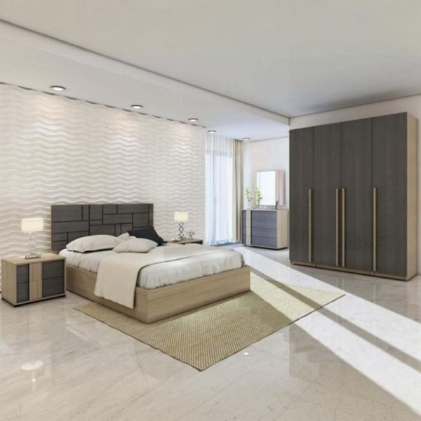 MDF Wood Bedroom Set 6 Pieces -Brown and Beige