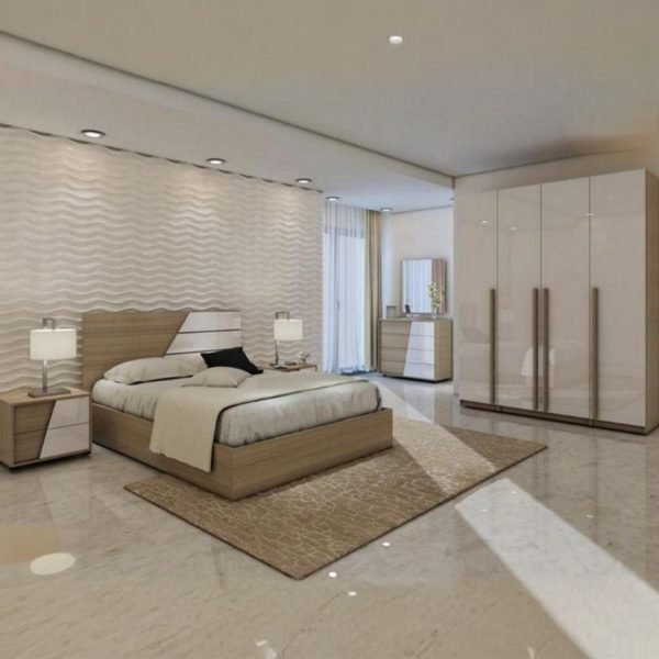 European Union Wood Bedroom Sets 6 pieces - Beige and White