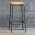 Steel and Natural Wood Bar Chair - Black and Beige