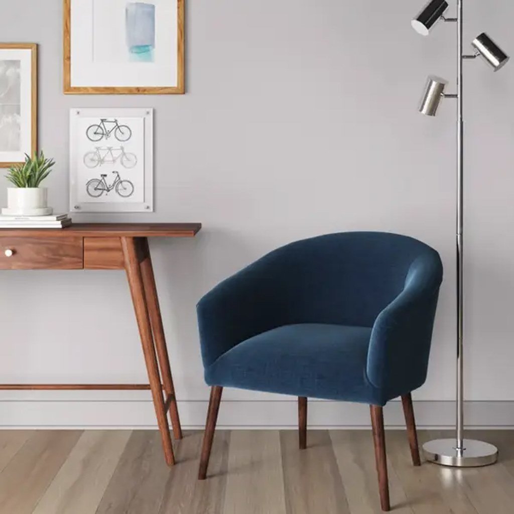 CHCH-11 Beech Wood and Velvet Side Chair - Blue and Brown - Image 1