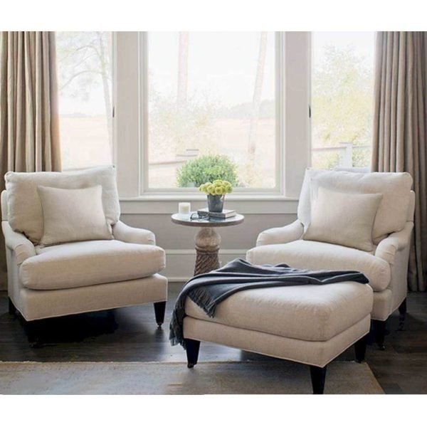 2 Chairs & Pouf - 3 Pieces - Beige and Black