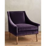 Beech Wood and Velvet Arm Chair - Purple and Beige