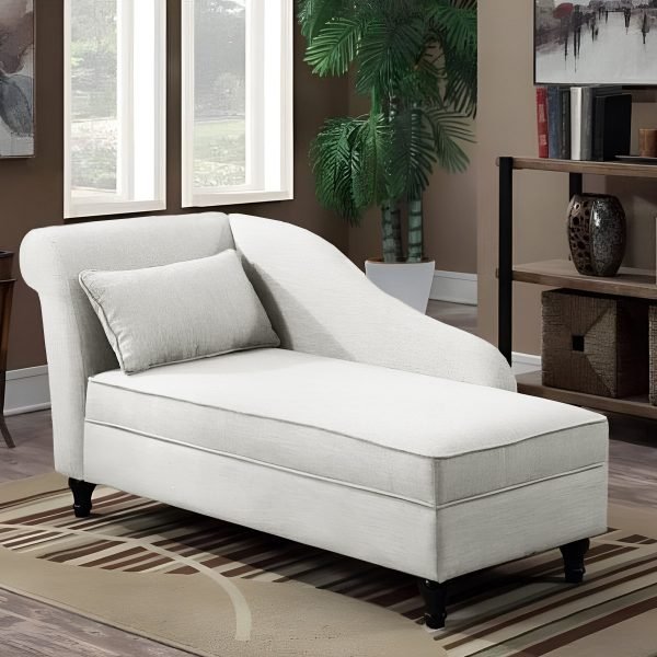 Natural Wood and Soft Linen Chaise Longue