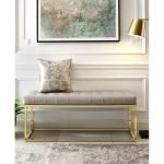 Steel & Velvet Banquette Grey and Gold - 55×35×110×33 cm