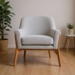 Beech Wood and Linen Arm Chair - Grey and Beige