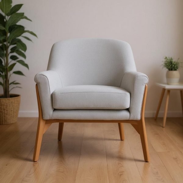 Beech Wood and Linen Arm Chair - Grey and Beige
