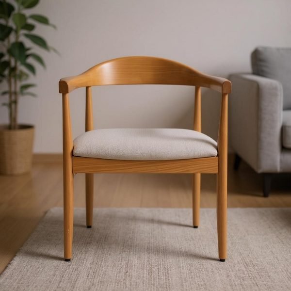 Beech Wood and Linen Arm Chair - Beige