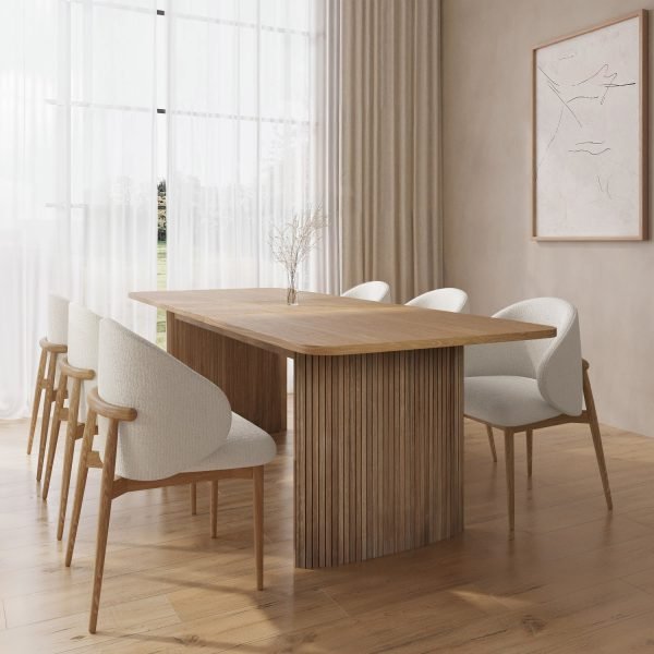 Dining Table Set with 6 Curved Cream Dining Chairs – CHDRS009