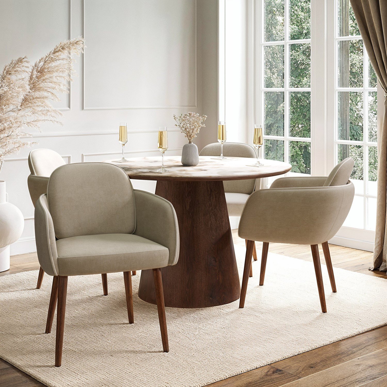 CHDRS013 Neutral Ceramic Round Dining Table 4 Dining Chairs – CHDRS013 - Image 1