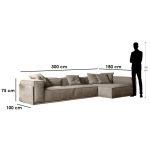 Red Beech Wood and Upholstered Leather L-Shape Sofa - Beige - Image 2