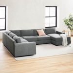 Beech Wood and Linen Fabric U-Shape Sofa - Grey