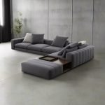Beech Wood and Linen Fabric L-Shape Sofa - Grey
