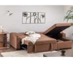 Beech wood and Velvet L-Shape Sofa - Brown - Image 2