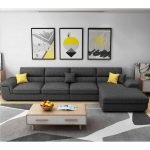 Beech Wood and Linen Fabric L-Shape Sofa - Grey
