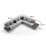 Beech Wood and Cotton Fabric L-Shape Sofa - Grey - Image 2