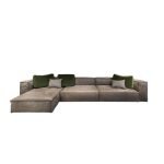 Beech Wood and Velvet Fabric L-Shape Sofa - Beige - Image 4
