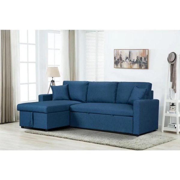 Natural beech wood and linen Sofa Bed - blue