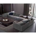 Beech Wood and Linen Fabric L-Shape Sofa - Grey