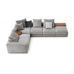 Beech Wood and Cotton Fabric L-Shape Sofa - Grey