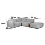 Beech Wood and Velvet Fabric L-Shape Sofa - Grey - Image 2
