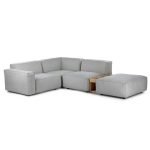 Beech Wood and Velvet Fabric L-Shape Sofa - Grey