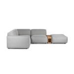 Beech Wood and Velvet Fabric L-Shape Sofa - Grey - Image 3