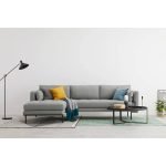 Red Beech Wood and Linen Fabric L-Shape Sofa - Grey