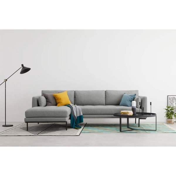 Red Beech Wood and Linen Fabric L-Shape Sofa - Grey