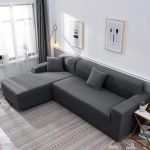 Beech Wood and Inverted leather Fabric L-Shape Sofa - Grey