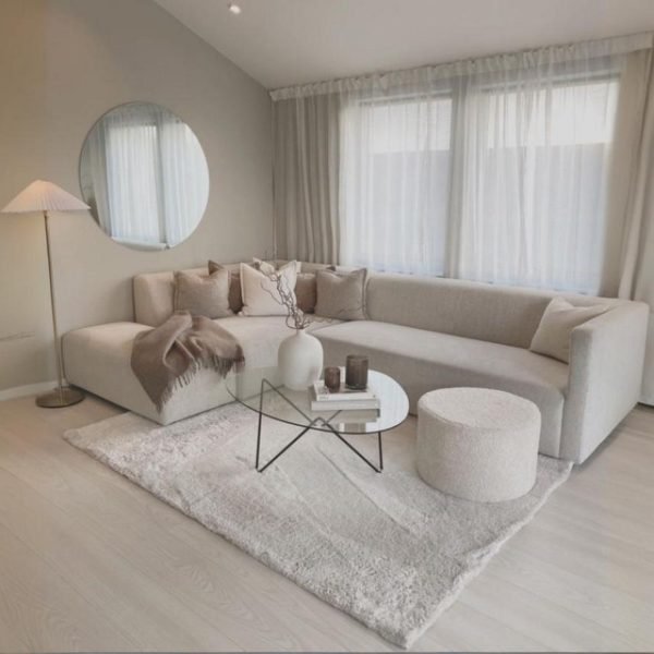 Beech Wood and HP treated linen fabric L-Shape Sofa - Beige