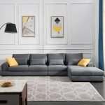 Beech Wood and Linen Fabric L-Shape Sofa - Grey - Image 2