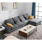 Beech Wood and Linen Fabric L-Shape Sofa - Grey
