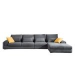 Beech Wood and Linen Fabric L-Shape Sofa - Grey - Image 3