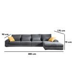 Beech Wood and Linen Fabric L-Shape Sofa - Grey - Image 4